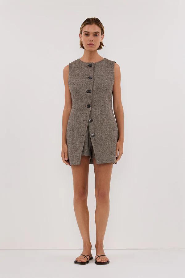 Frankie Choc Tweed Tunic Vest Set-ROVOLE