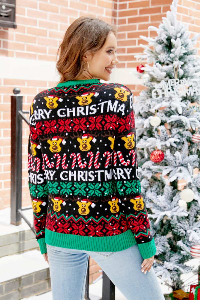 Christmas Cartoon Reindeer Knit Sweater-ROVOLE