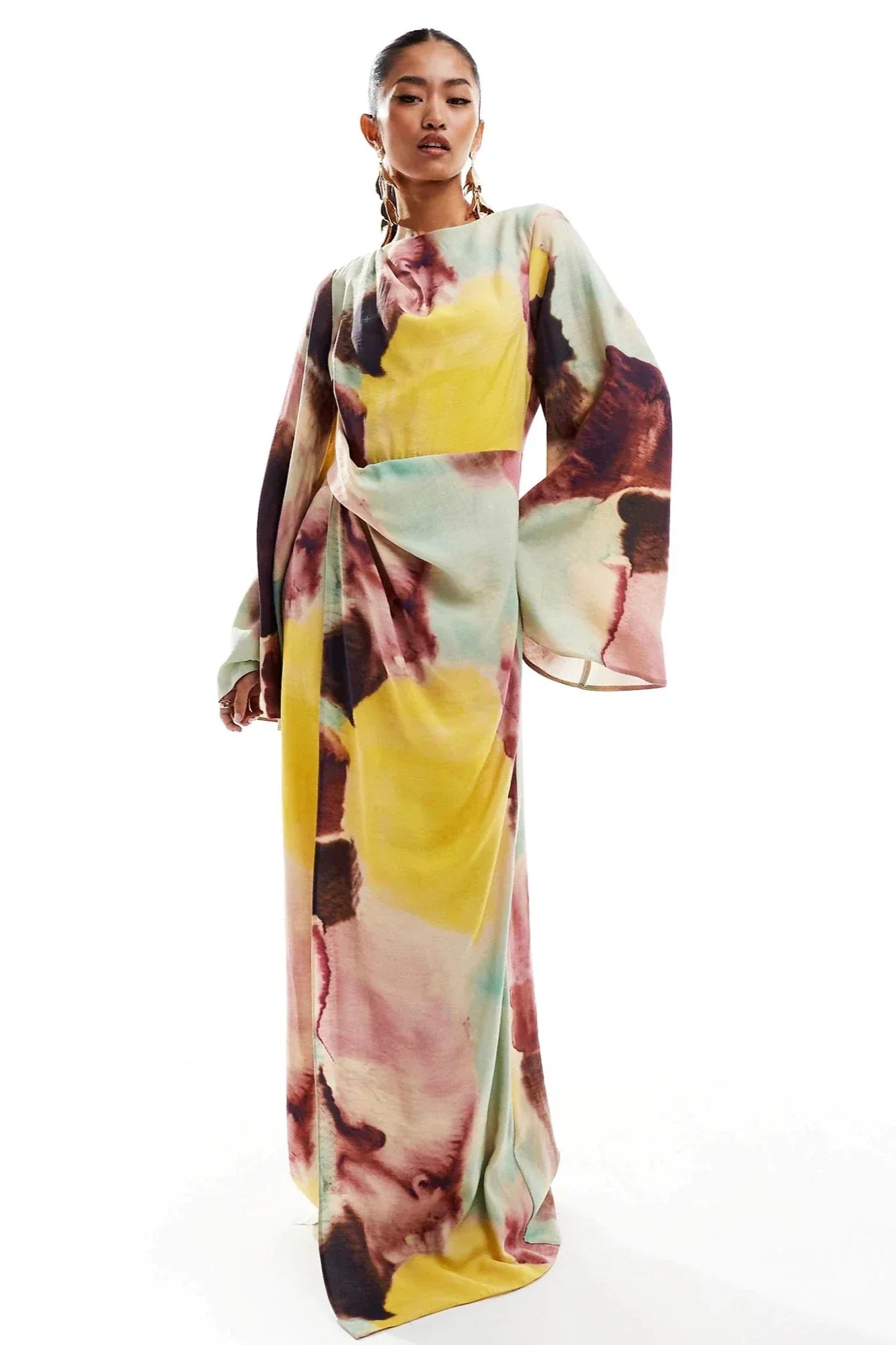 Abstract Watercolor Print Ultra-Long Dress-ROVOLE