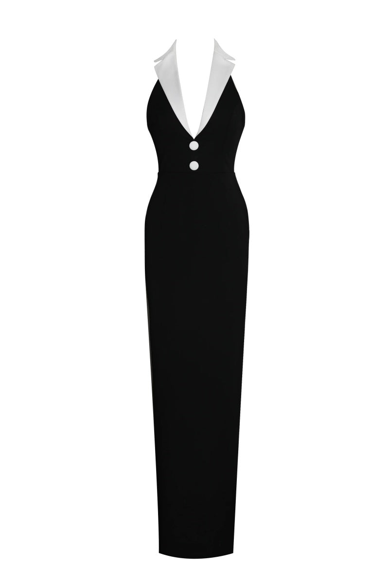 Raelyn Black And White Business Casual Maxi Dress-ROVOLE