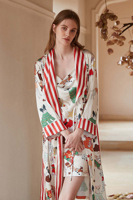 Christmas Dog Print Robe Set-ROVOLE