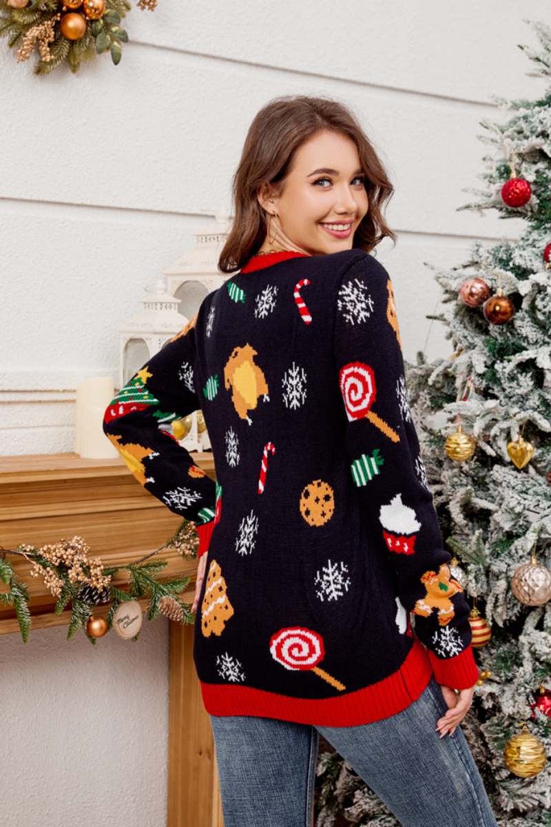 Casual Crewneck Embroidered Christmas Tree Sweater-ROVOLE