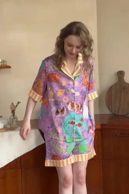 Guinea Pig and Fish Shorts Pajama Set-ROVOLE