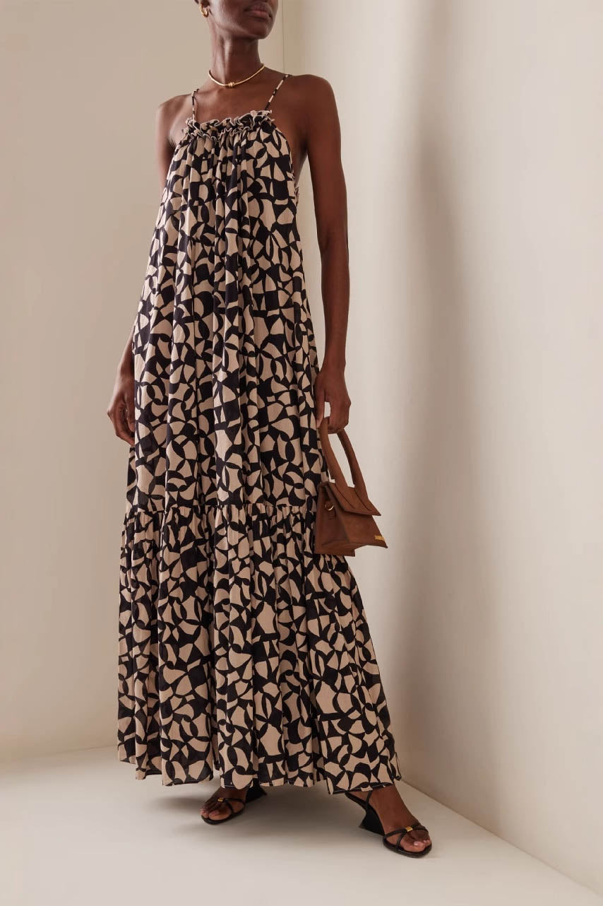 Monochrome Reverie-Midi Dress-ROVOLE