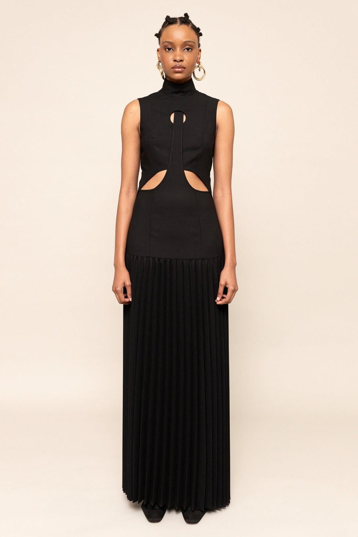 Pleated Cutout Maxi Dress-ROVOLE