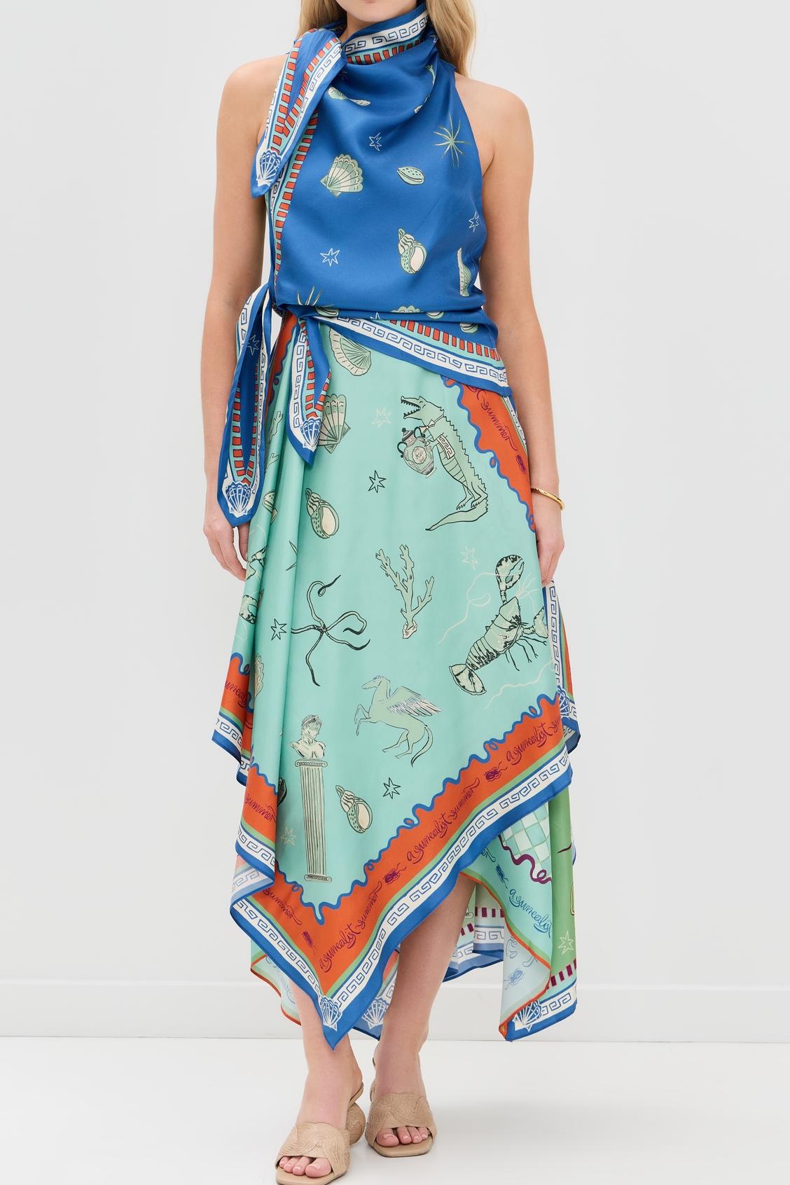 Surrealist Summer Scarf Midi Dress-ROVOLE