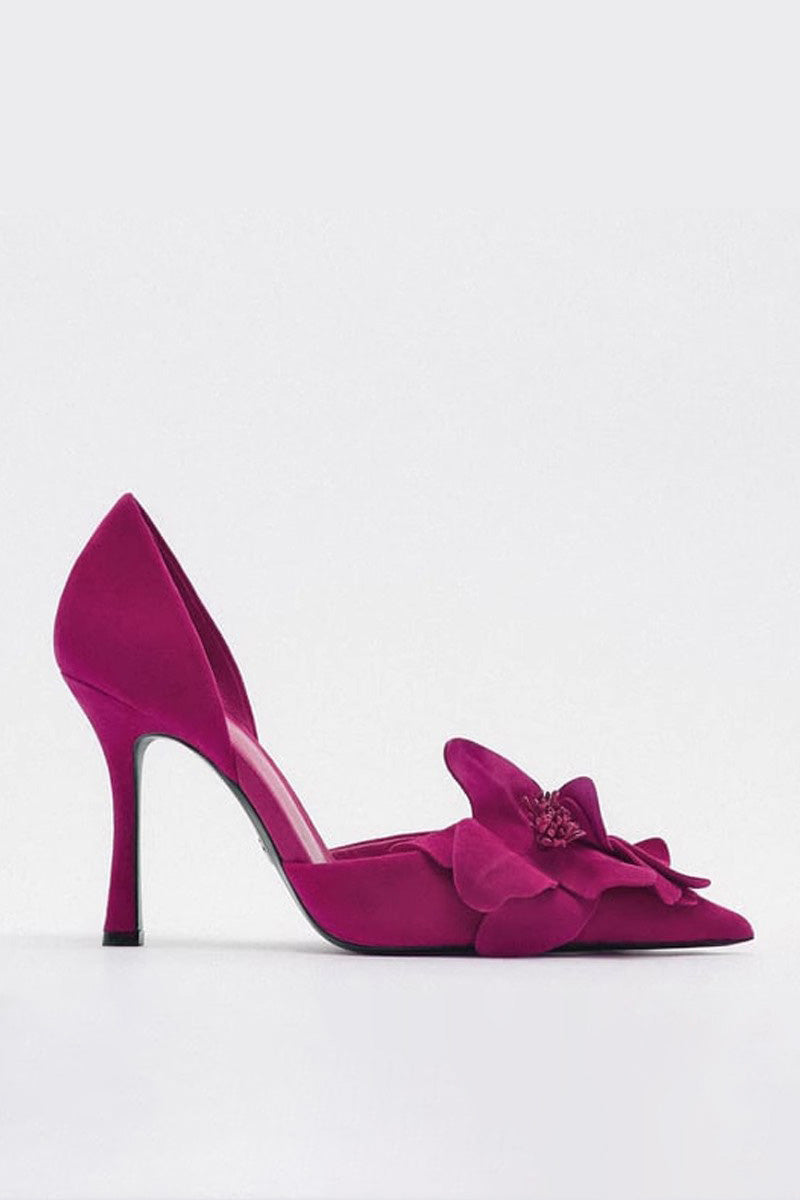 Flower Embellished Pointed High Heels-ROVOLE