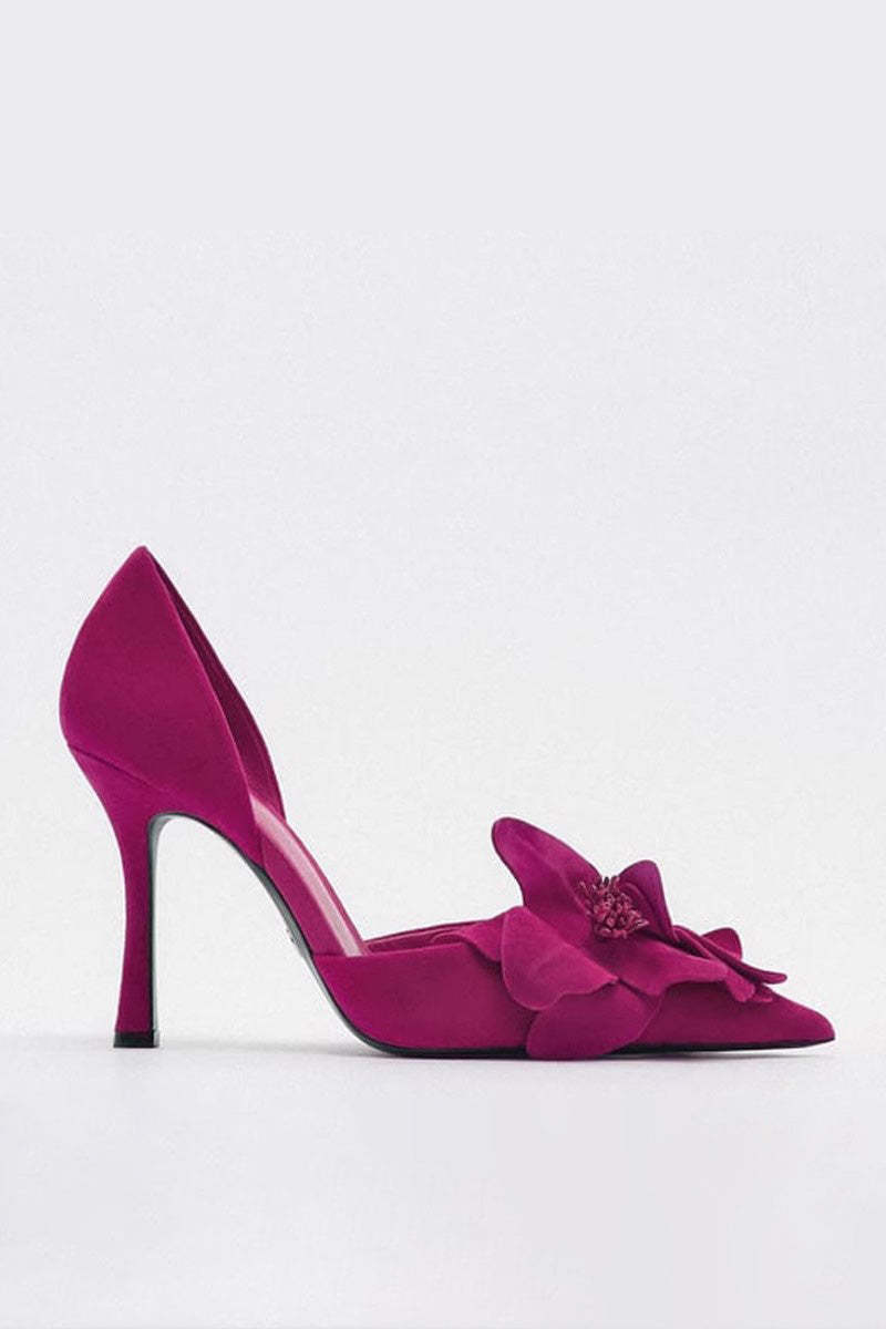 Flower Embellished Pointed High Heels-ROVOLE
