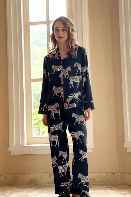 Blue Zebra Print Pajama Set-ROVOLE
