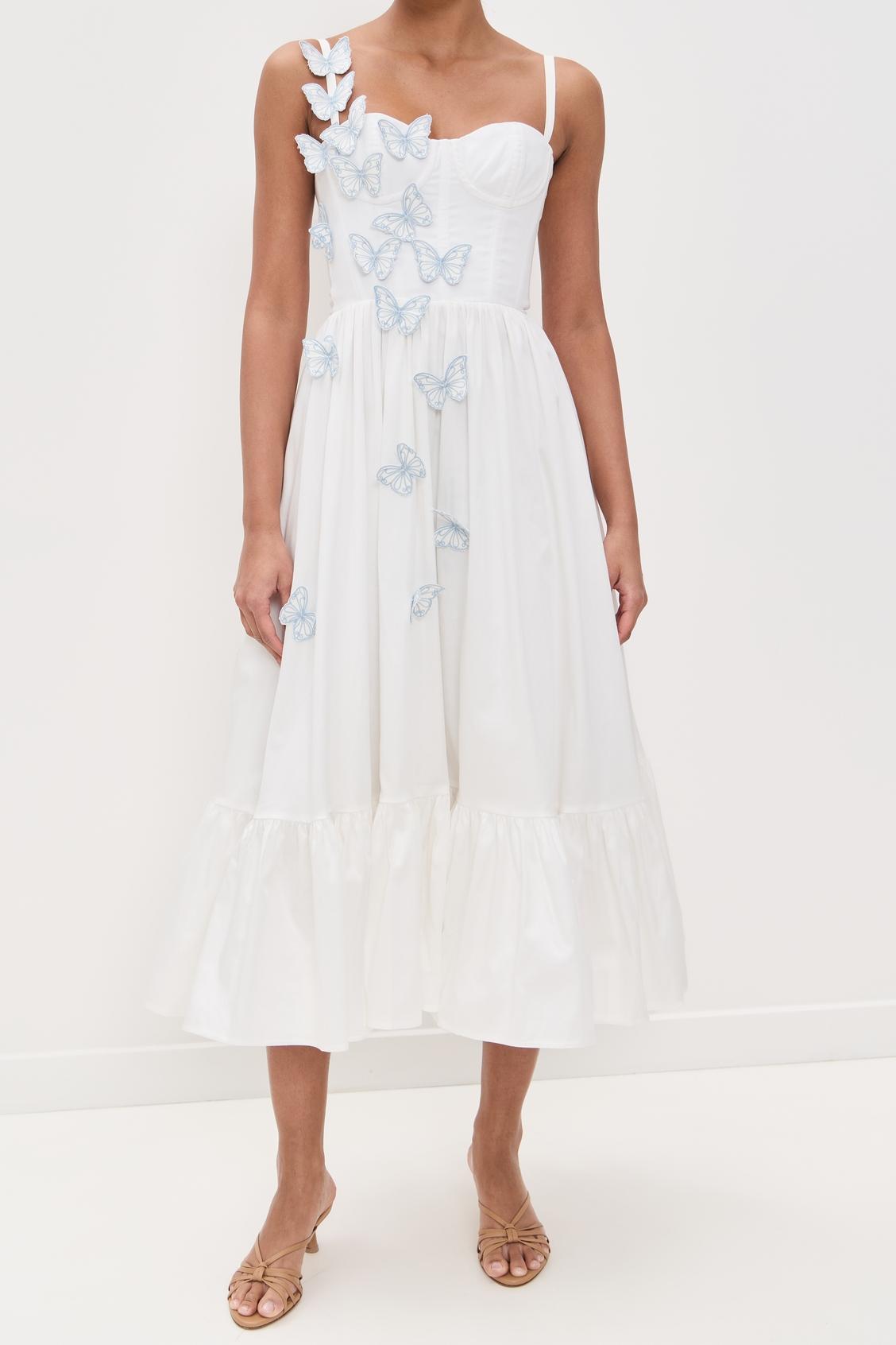 Flutter Poplin Butterfly Midi Dress-ROVOLE