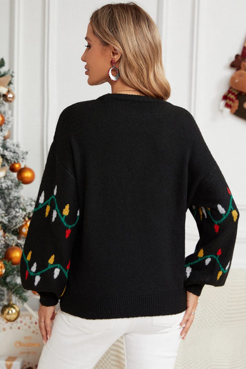 Casual Crewneck Embroidered Knit Sweater – Colorful String-ROVOLE