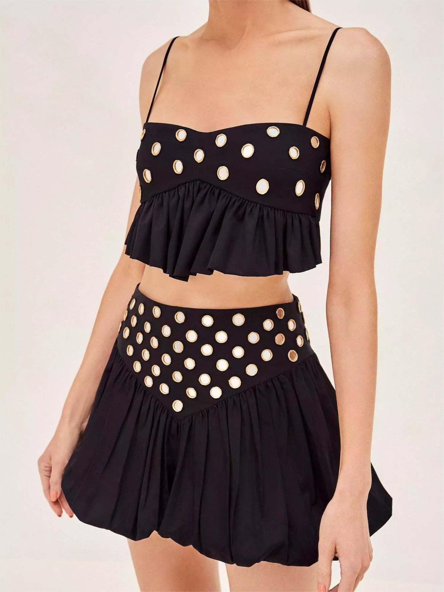 Luminous Allure Mirror Skirt Set-ROVOLE