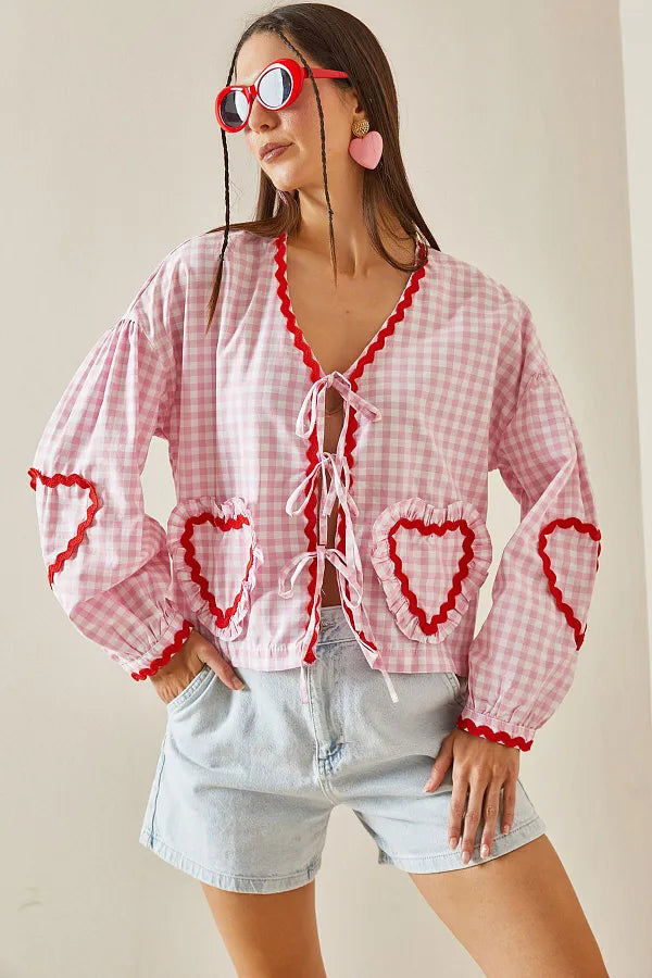 Hearts Long Sleeves Blouse-ROVOLE