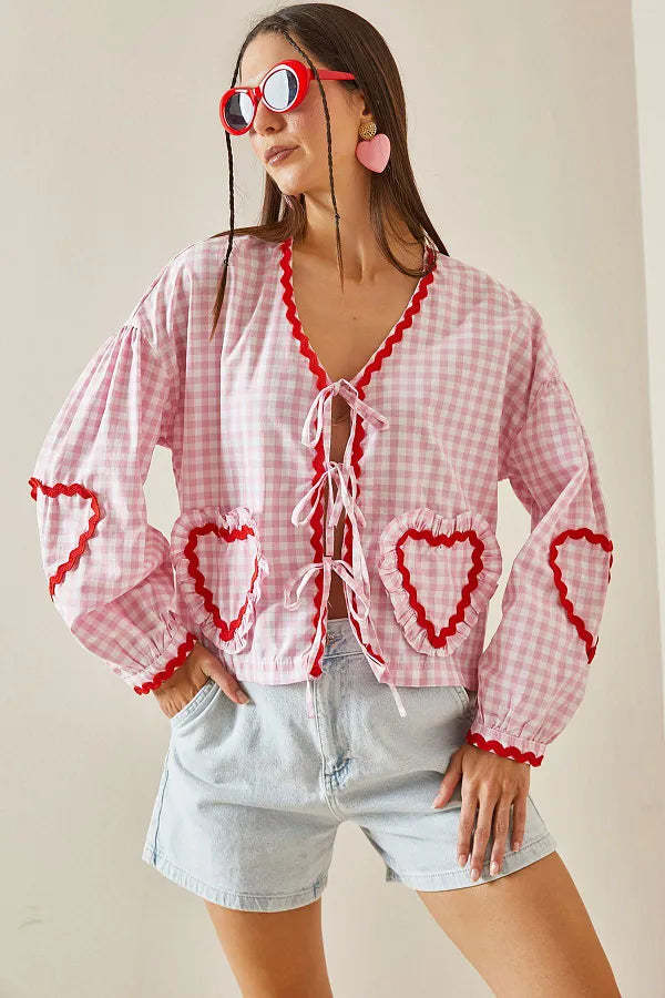 Hearts Long Sleeves Blouse-ROVOLE