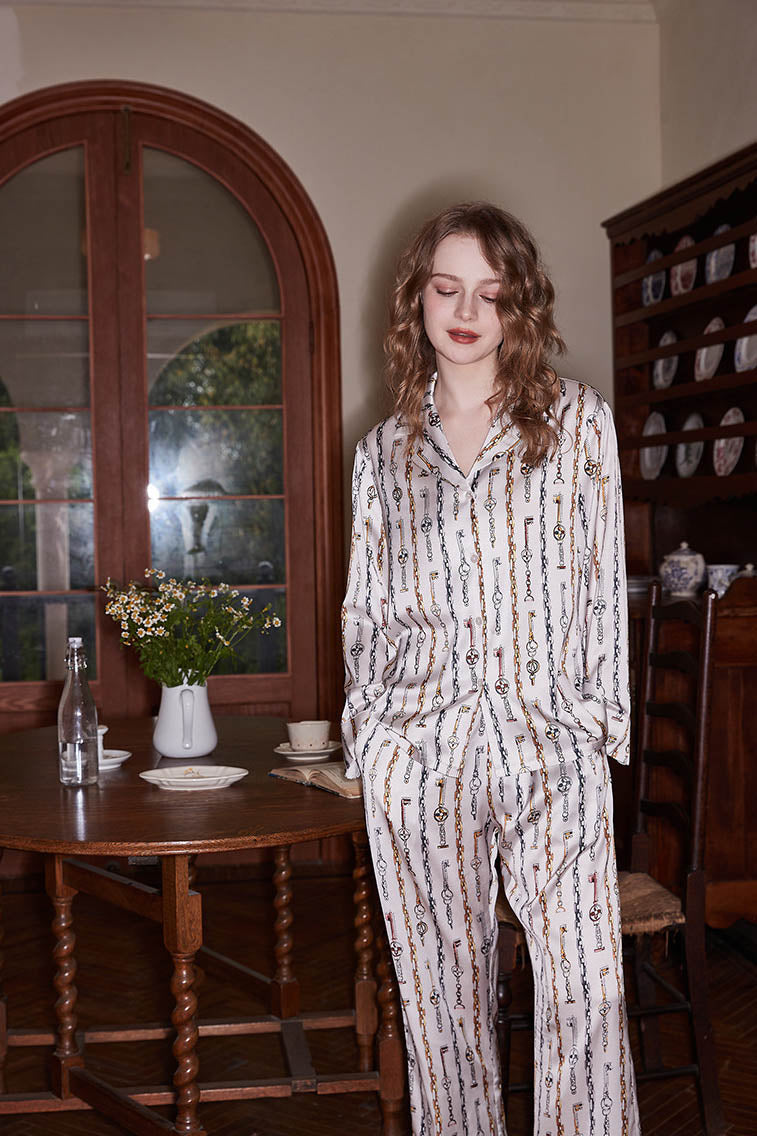 Chain print pajama set-ROVOLE