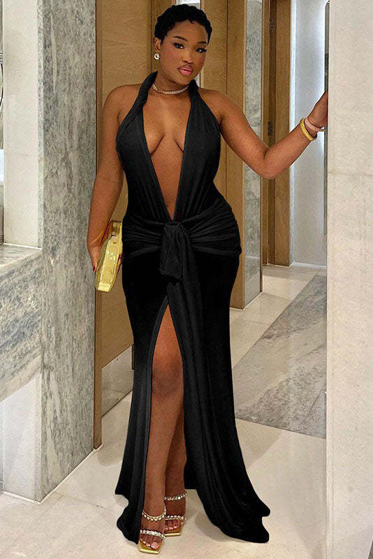 Summer New Slim Fit Tie-Backless Maxi Dress-ROVOLE