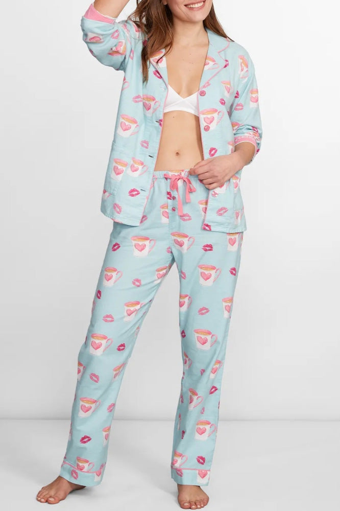 Heart and Lip Print Pajama Set-ROVOLE