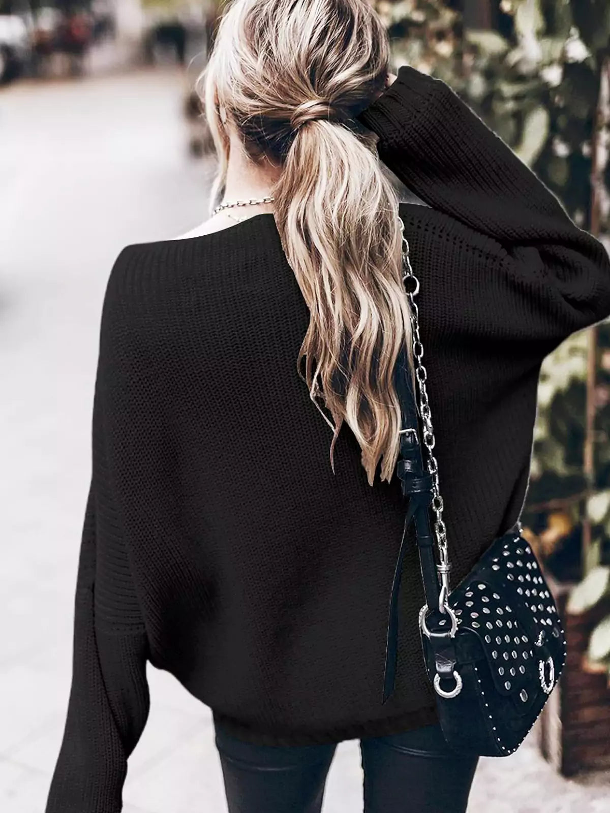 Oversized Knit Batwing Sweater & Ruffled Mini Skirt Set-ROVOLE