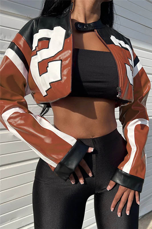 Embroidered Biker Faux Leather Jacket-ROVOLE