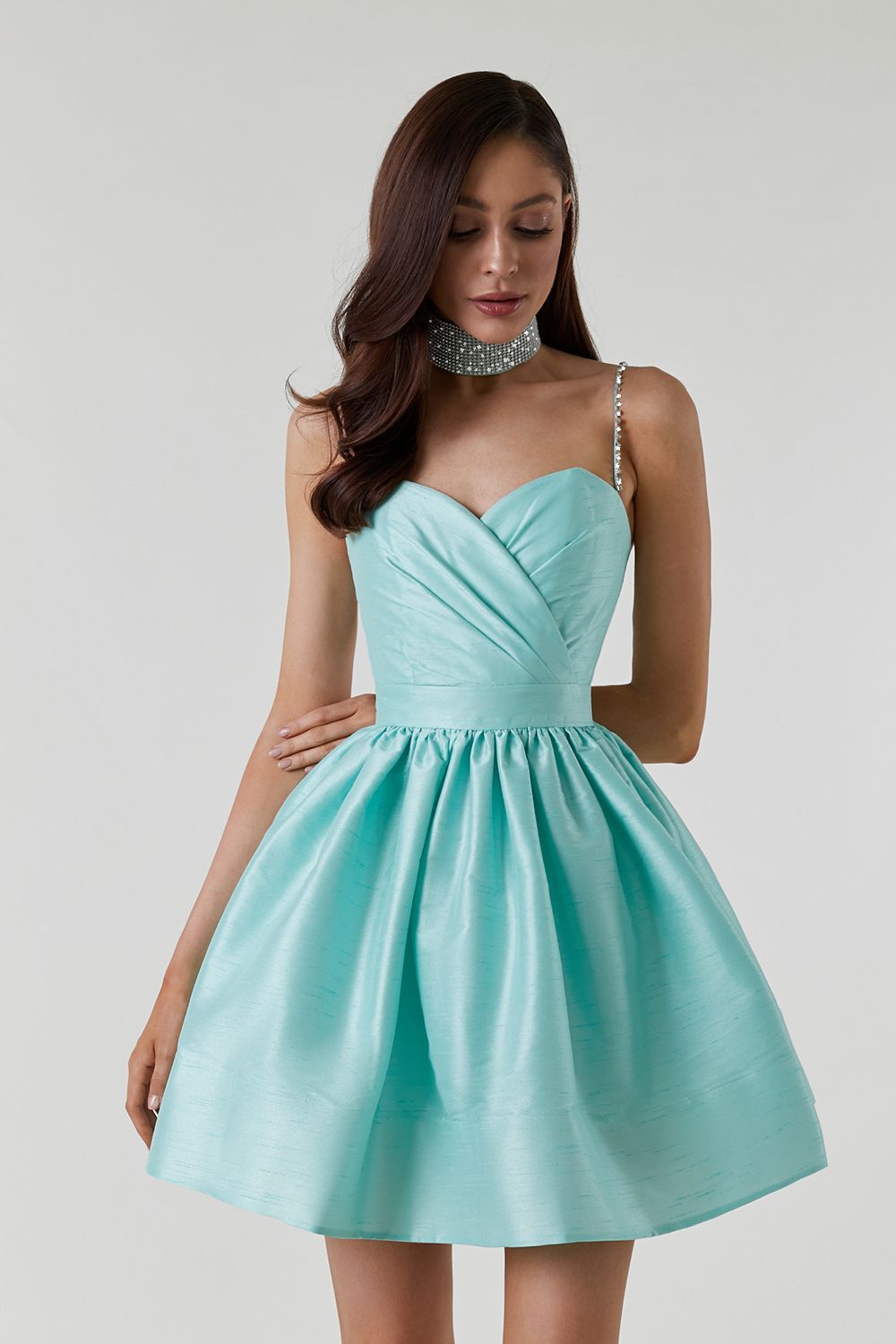 Sweet High-Waist Ruched Fluffy Mini Dress-ROVOLE