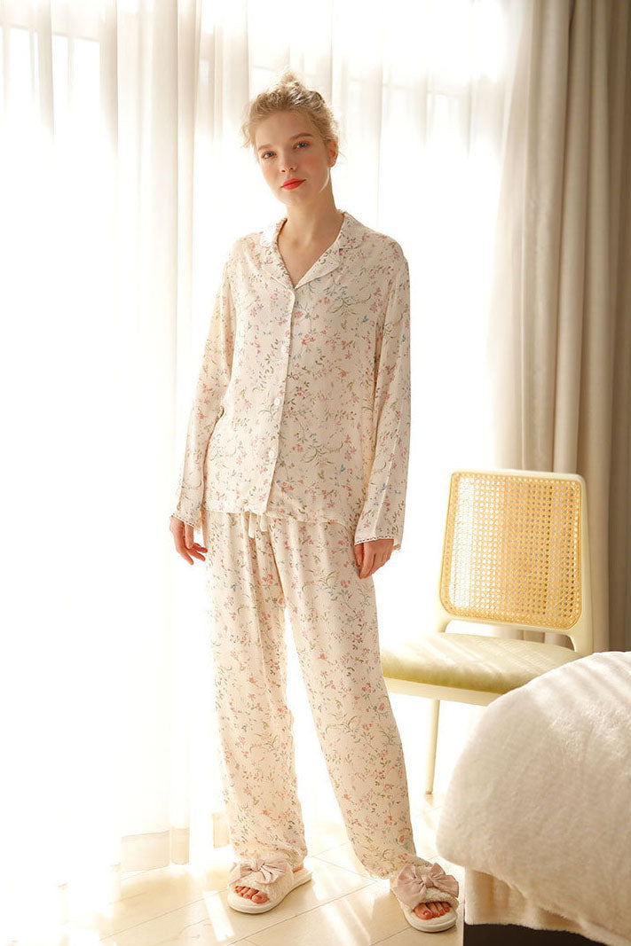 Willow Leaf Floral Pajama Set-ROVOLE