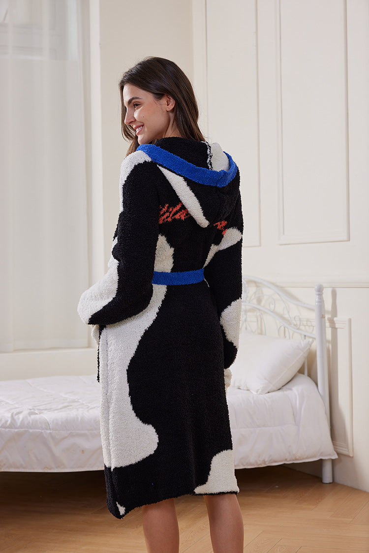 Single-Breasted Plush Hooded Robe-ROVOLE