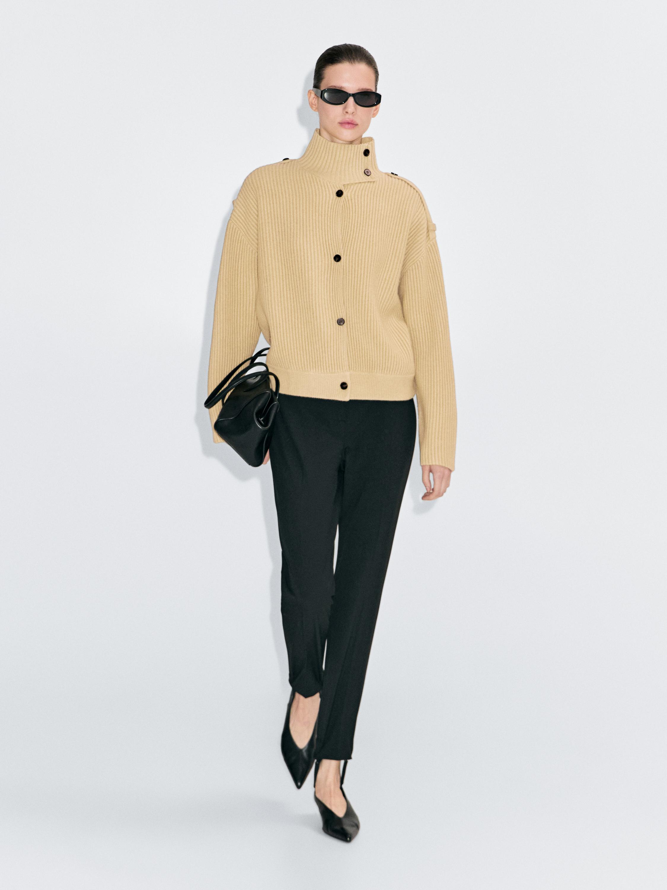 100% wool turtleneck knit cardigan