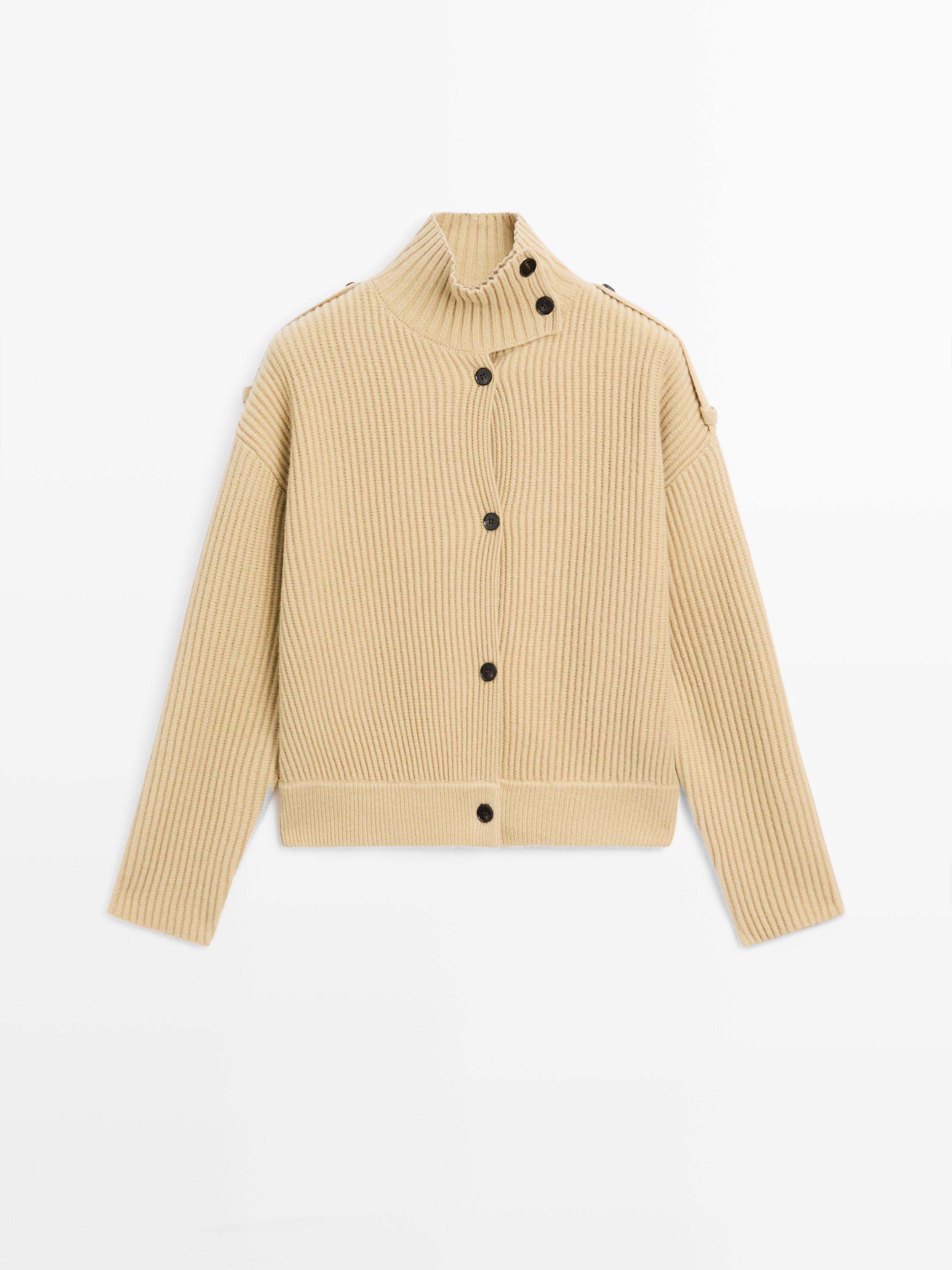 100% wool turtleneck knit cardigan