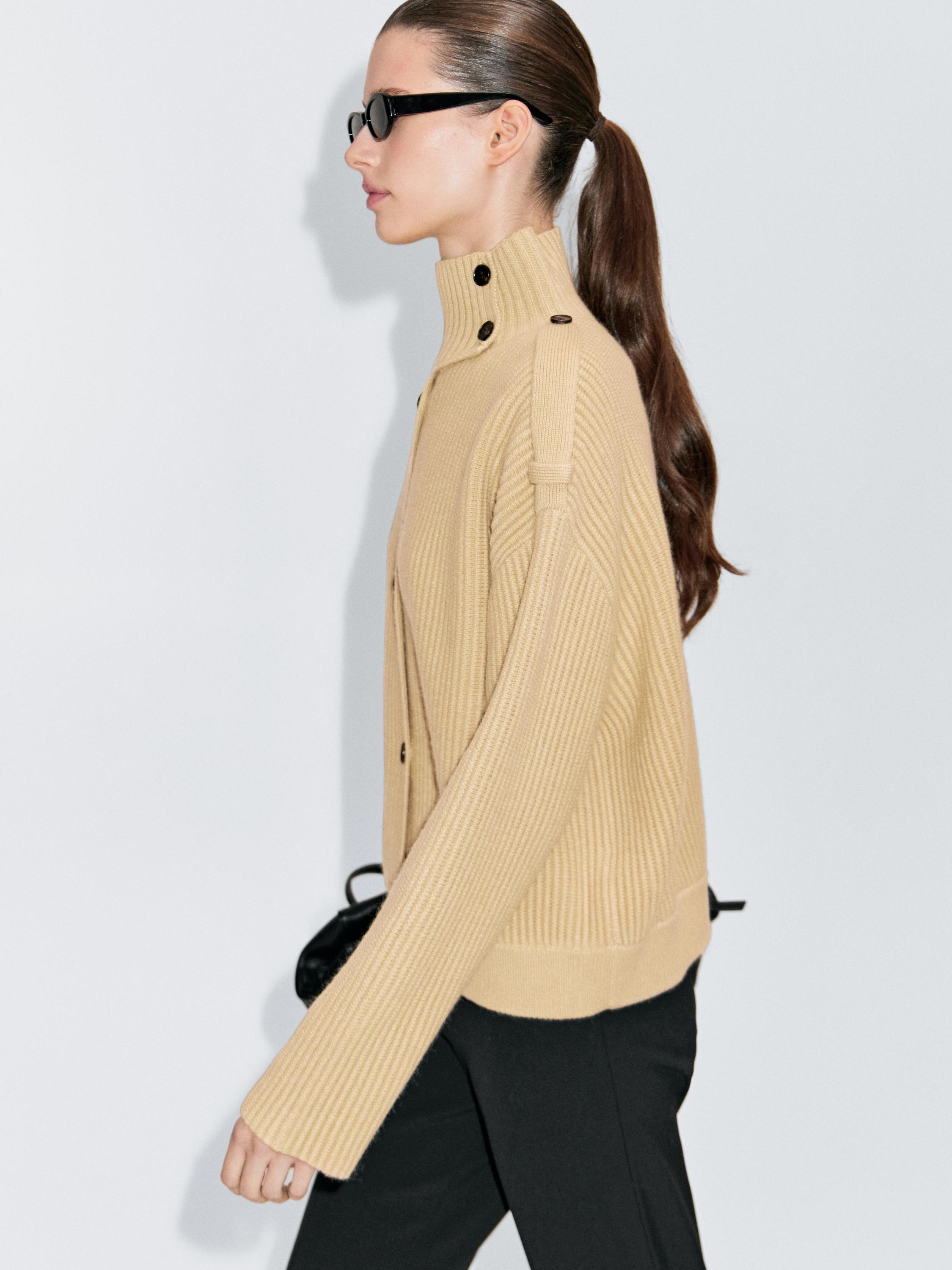 100% wool turtleneck knit cardigan