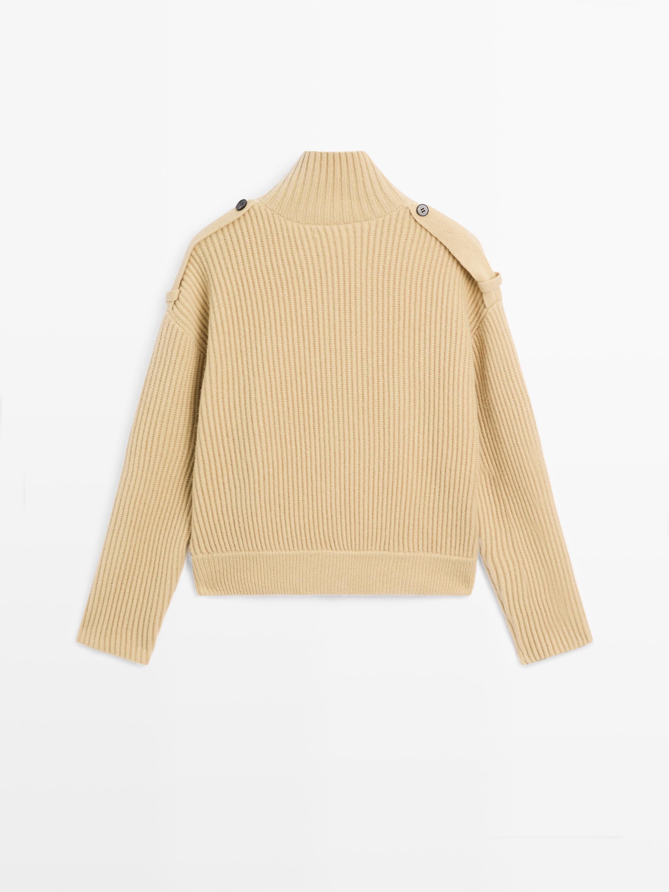 100% wool turtleneck knit cardigan