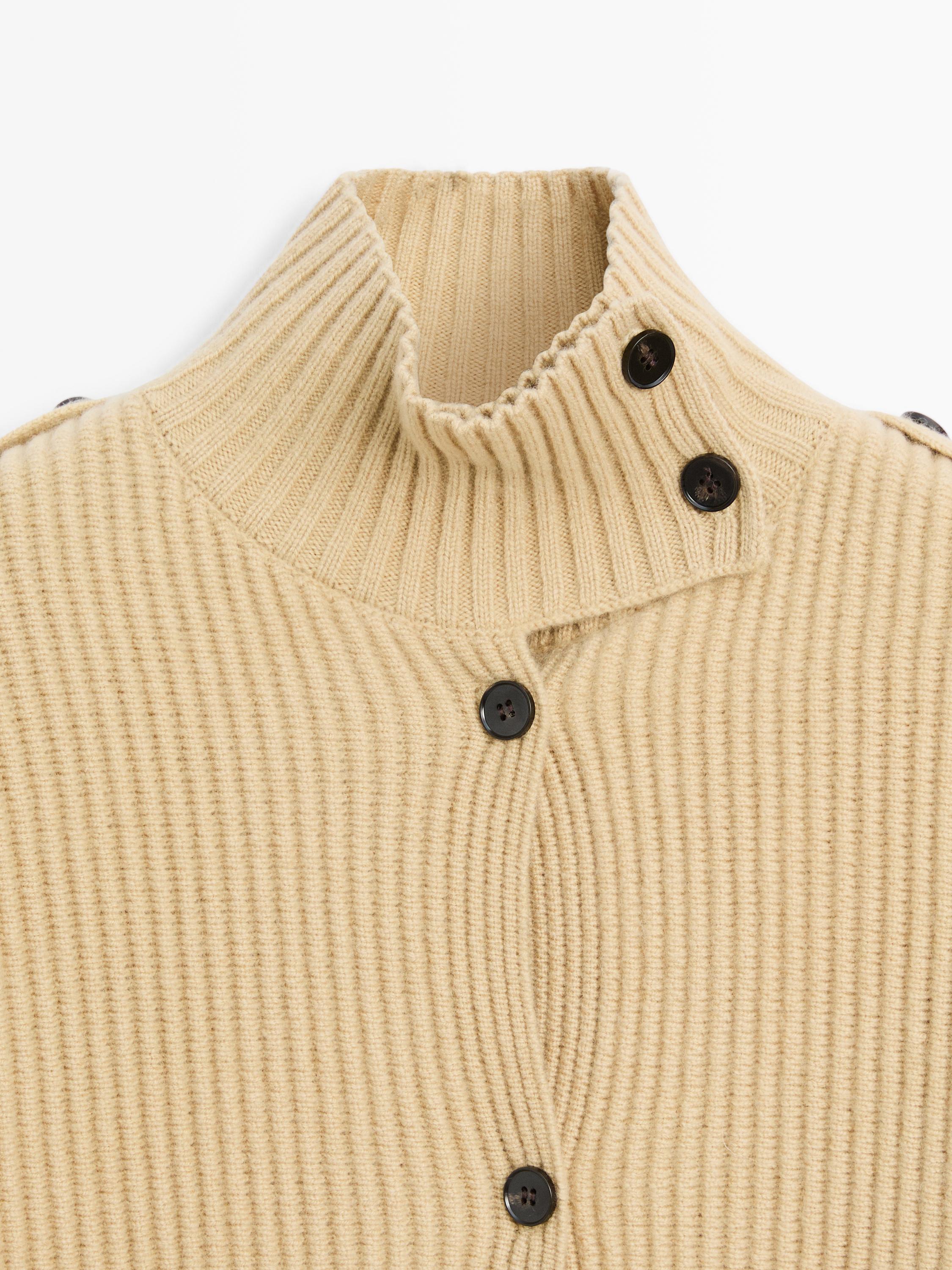 100% wool turtleneck knit cardigan