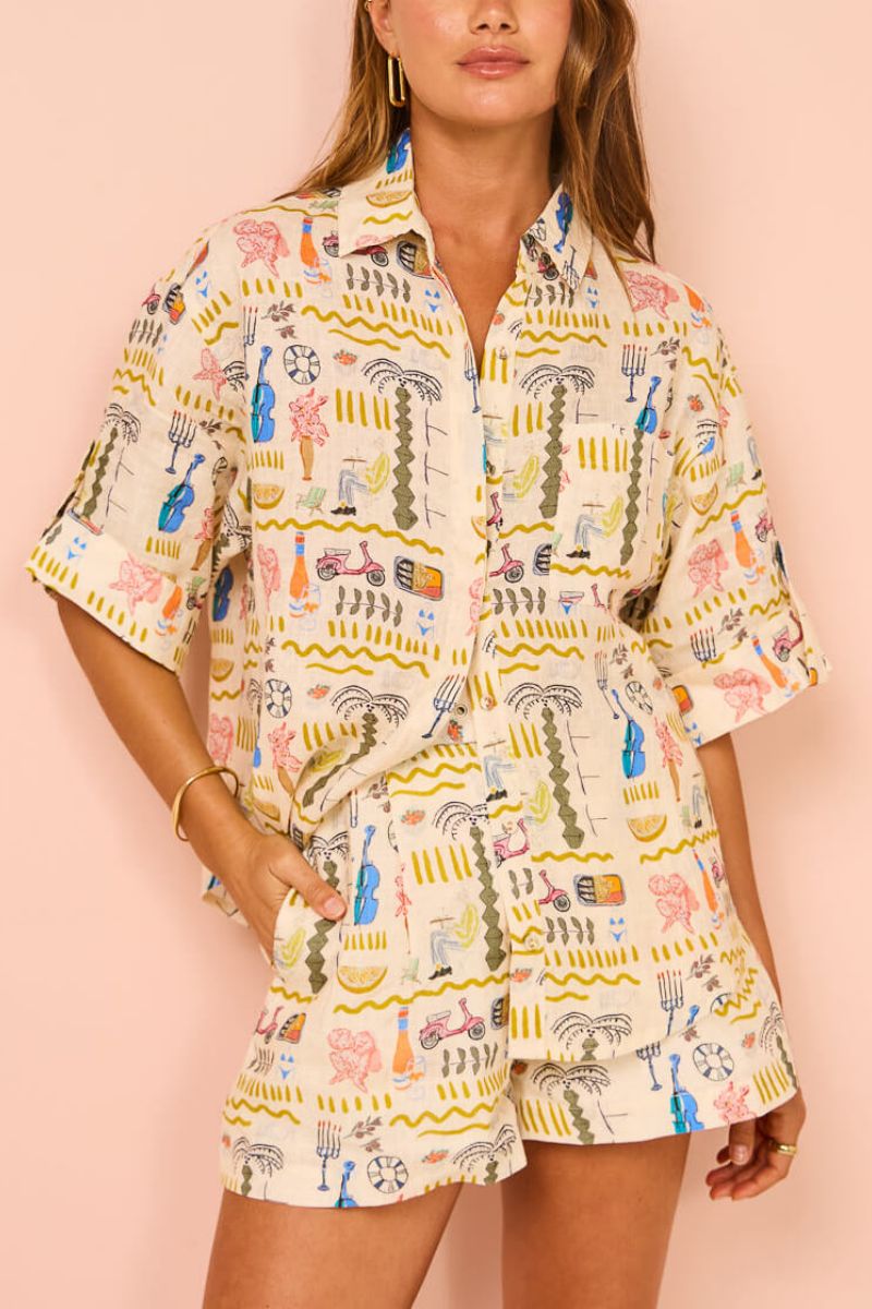 Printed Casual Loose Shorts Set-ROVOLE