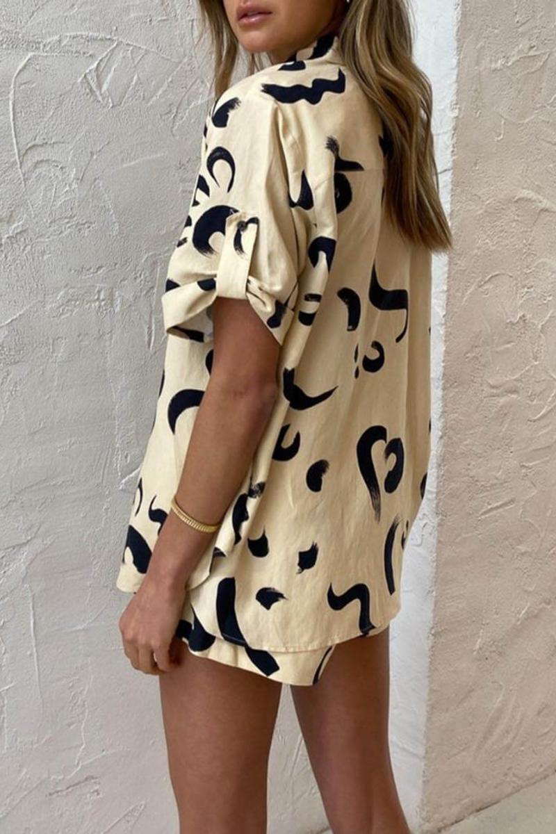 Unique Warm Sun Print Loose Shirt Shorts Set-ROVOLE