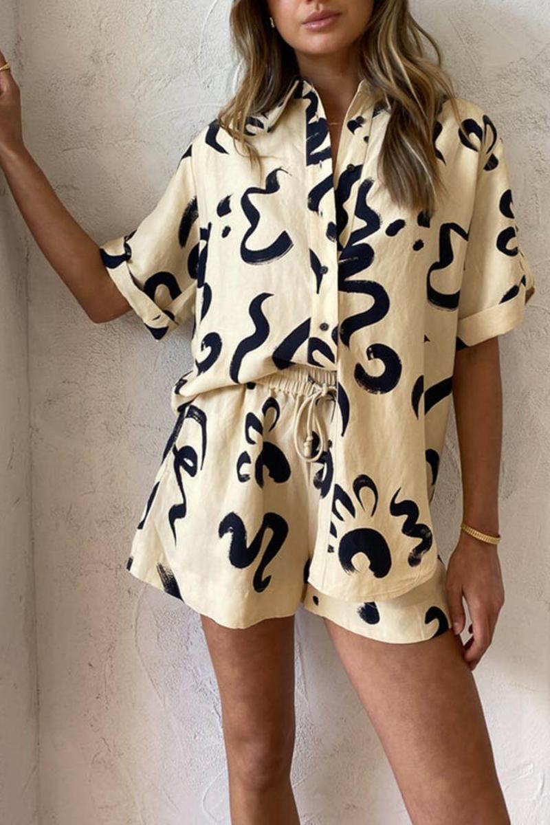 Unique Warm Sun Print Loose Shirt Shorts Set-ROVOLE