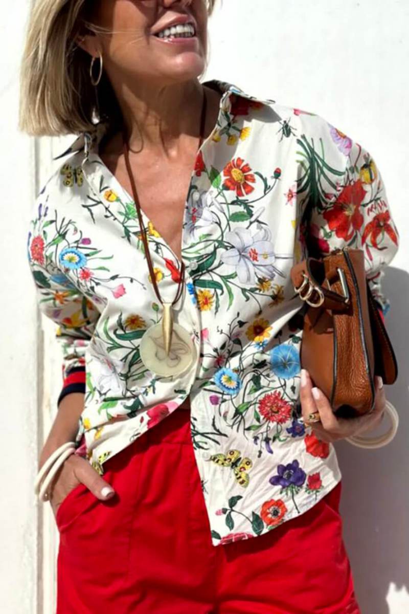 Floral Unique Print Elastic Waist Pocketed Wide Leg Pants-Set-ROVOLE