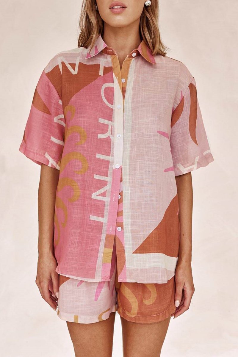 Bright Sun Loose Printed Vacation Shirt Shorts Set-ROVOLE