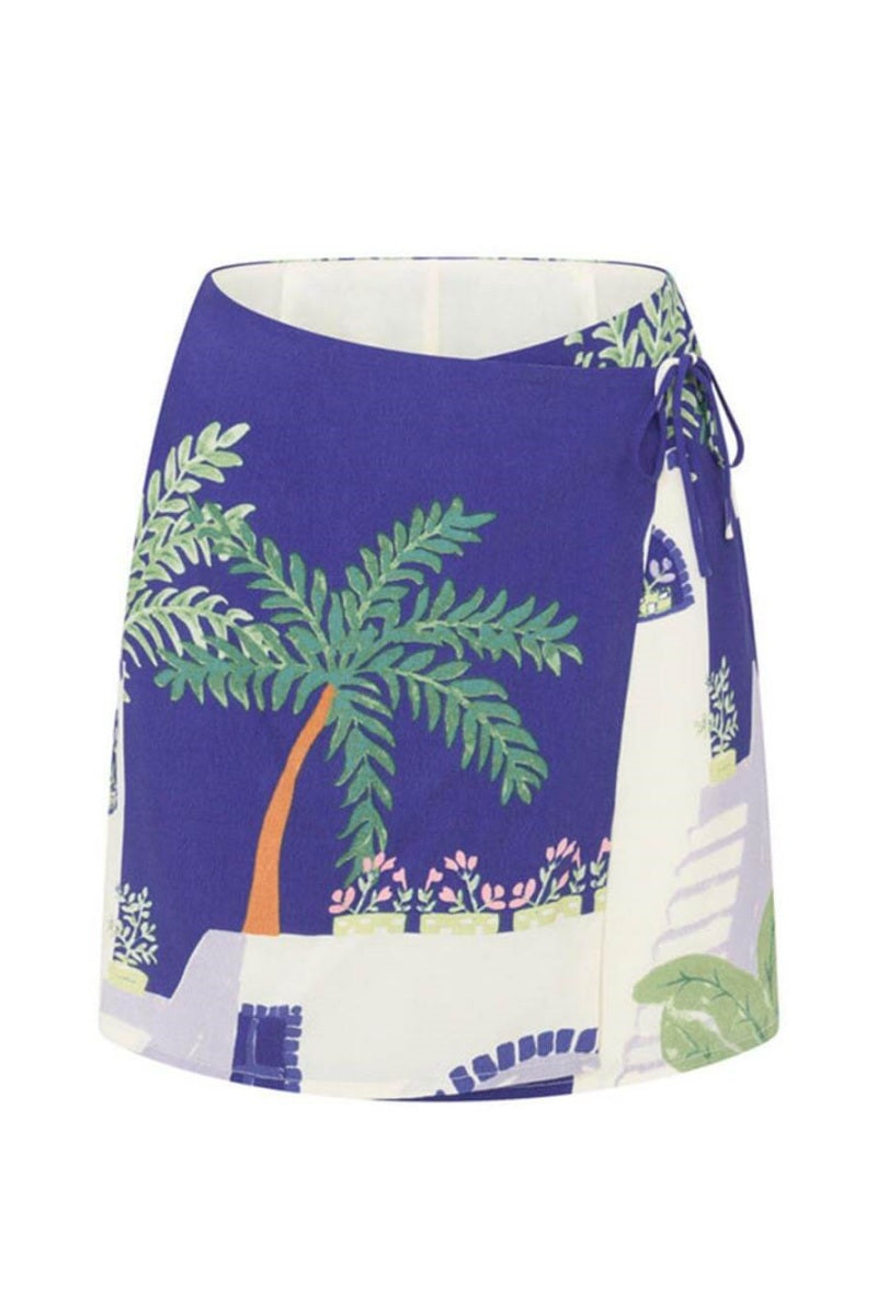 Unique Print Loose Shirt And Elastic Waist Wrap Lace-Up Skirt Set-ROVOLE