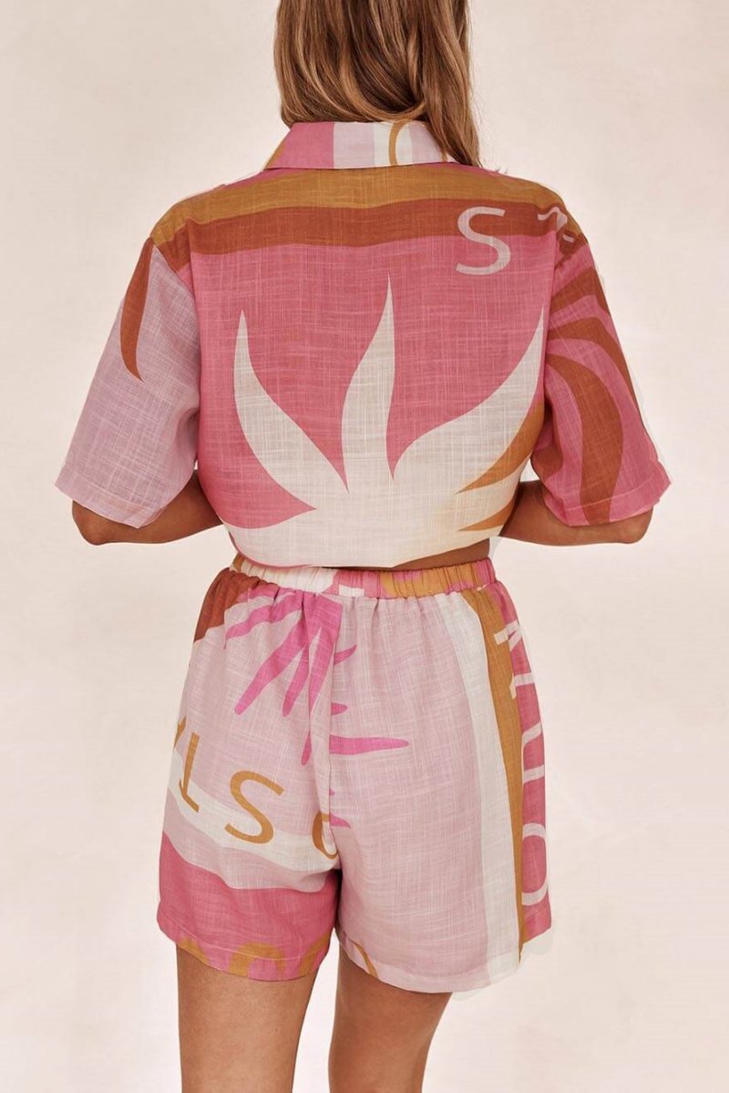 Bright Sun Loose Printed Vacation Shirt Shorts Set-ROVOLE