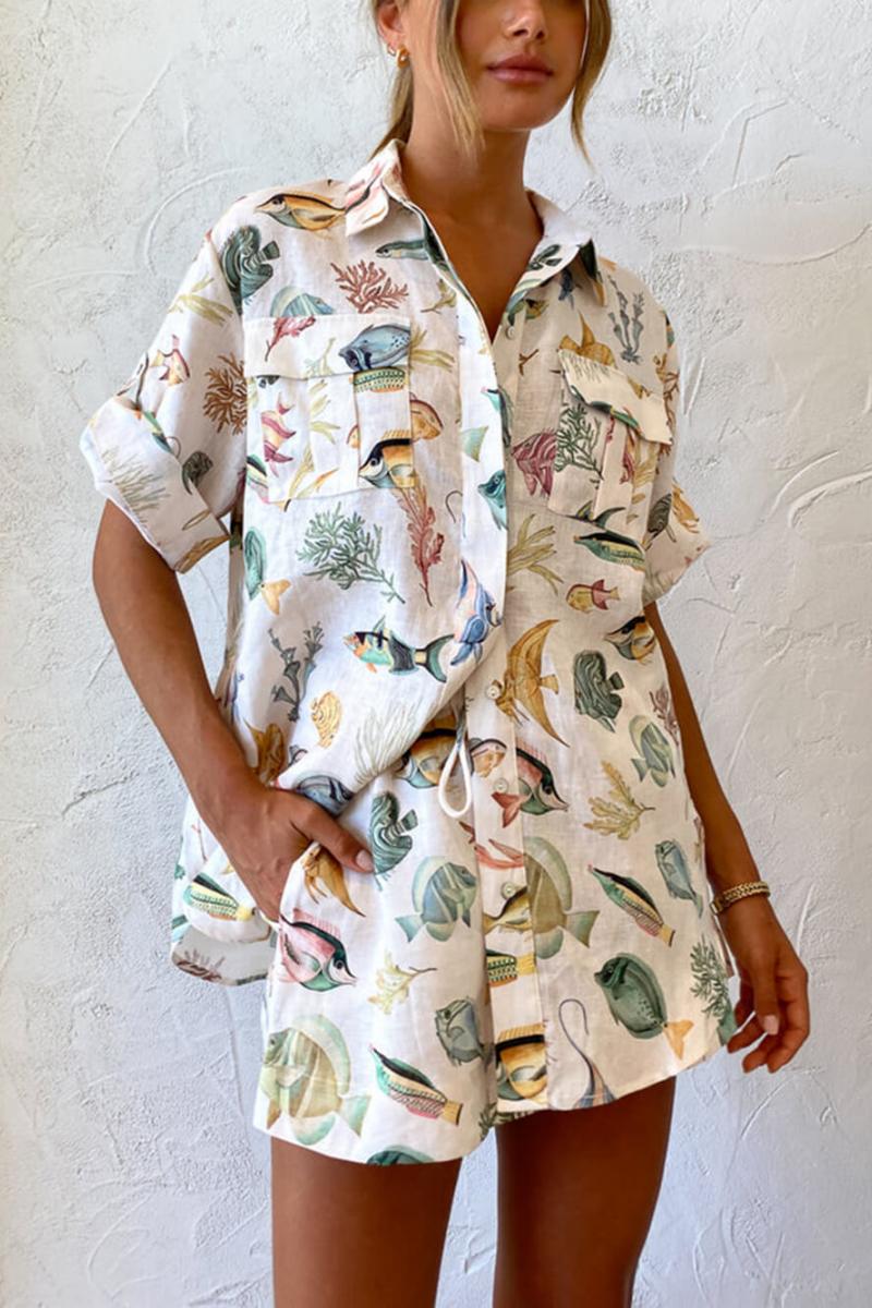 Personalized Fish Print Vacation Short Sleeve Shirt Tie-Dye Shorts Set-ROVOLE