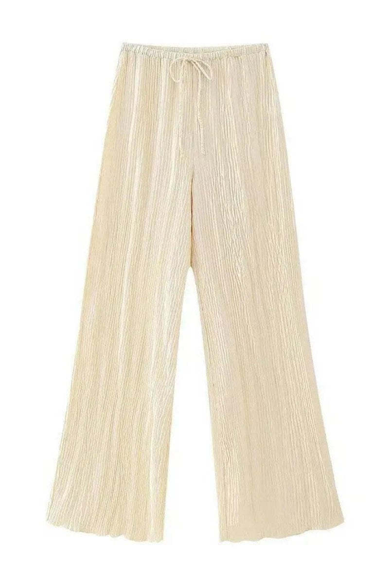 Sleeveless Halter Top High Waist Casual Wide Leg Trousers Suit-ROVOLE