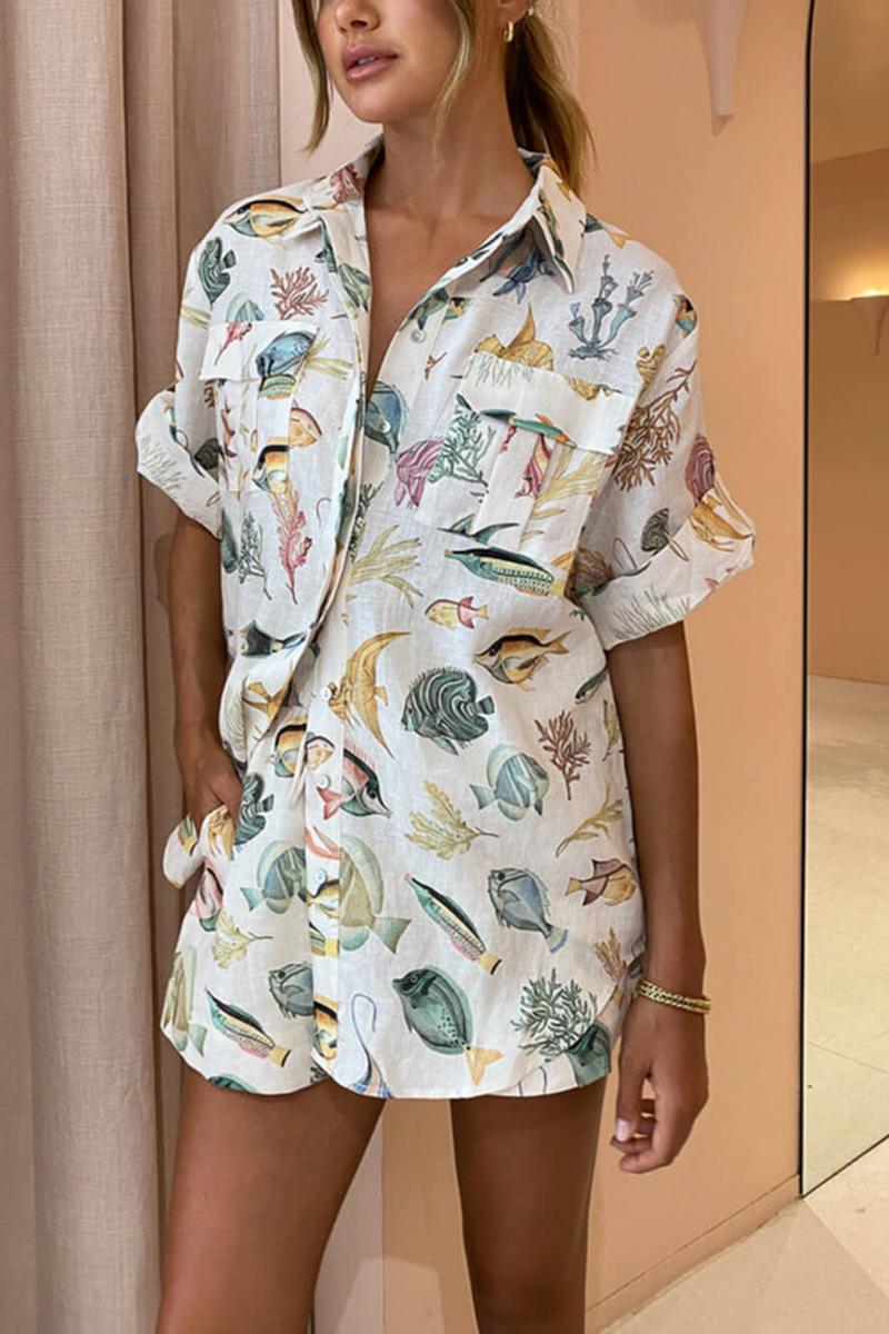 Personalized Fish Print Vacation Short Sleeve Shirt Tie-Dye Shorts Set-ROVOLE