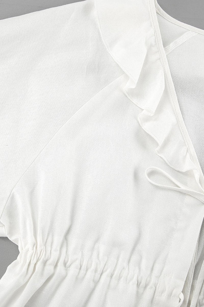 Ruffles Lace Up Long Sleeve Shorts Set-ROVOLE