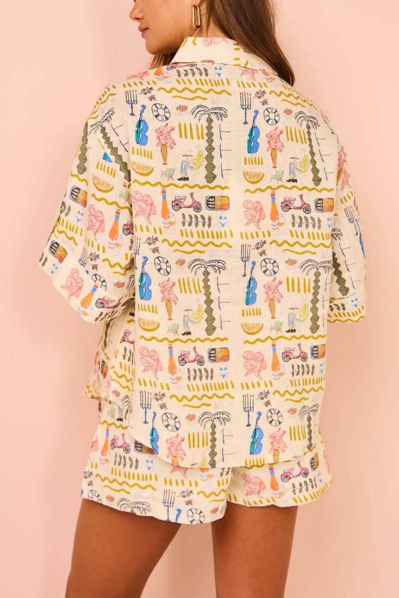 Printed Casual Loose Shorts Set-ROVOLE