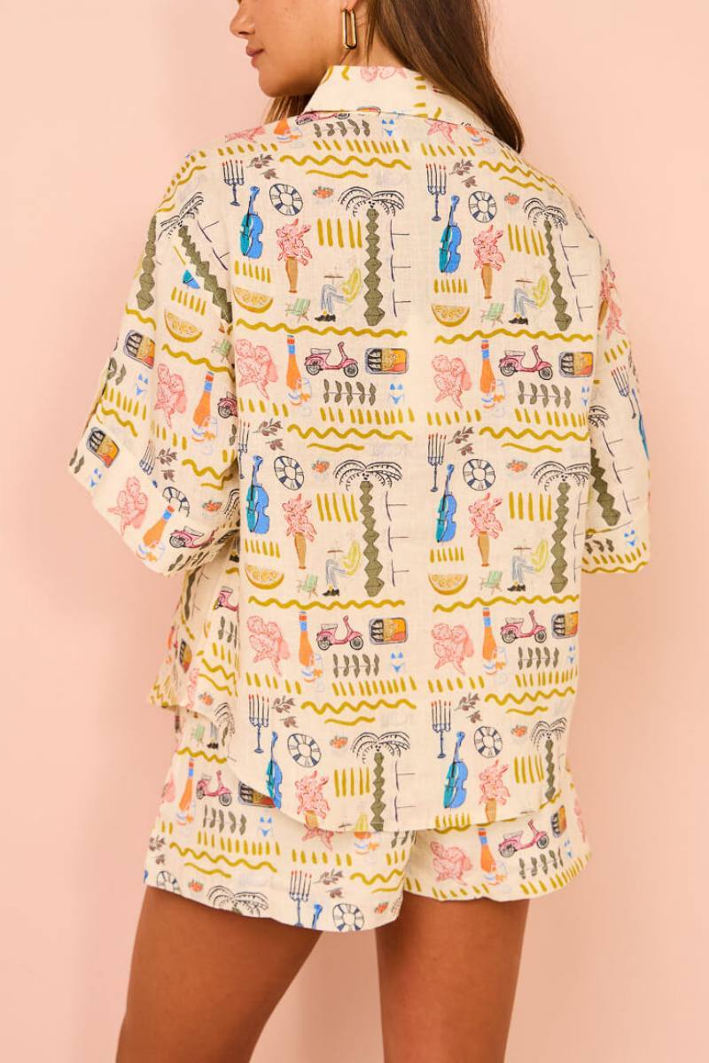Printed Casual Loose Shorts Set-ROVOLE