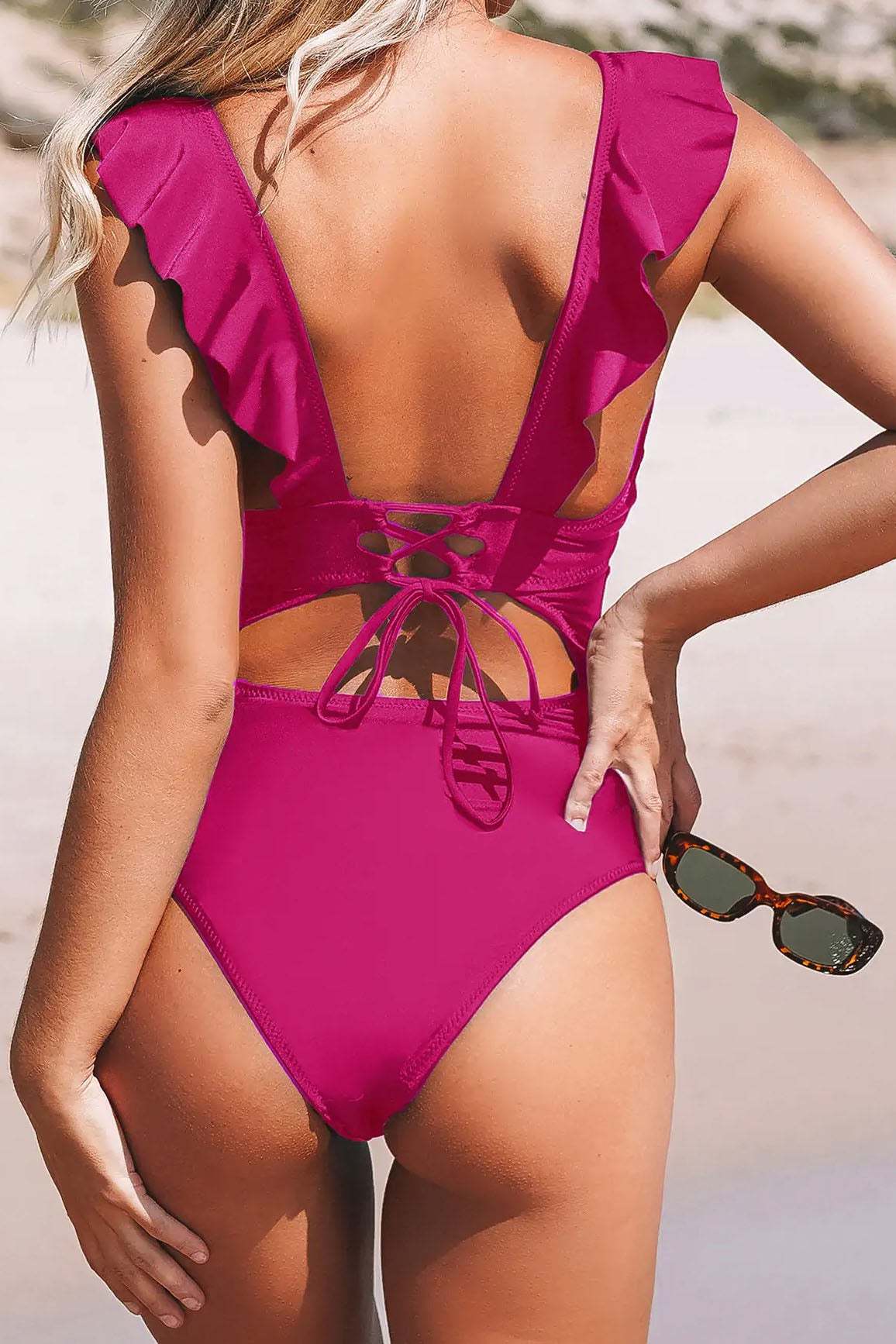Ruffle Cut-Out One-Piece Swimsuit-ROVOLE