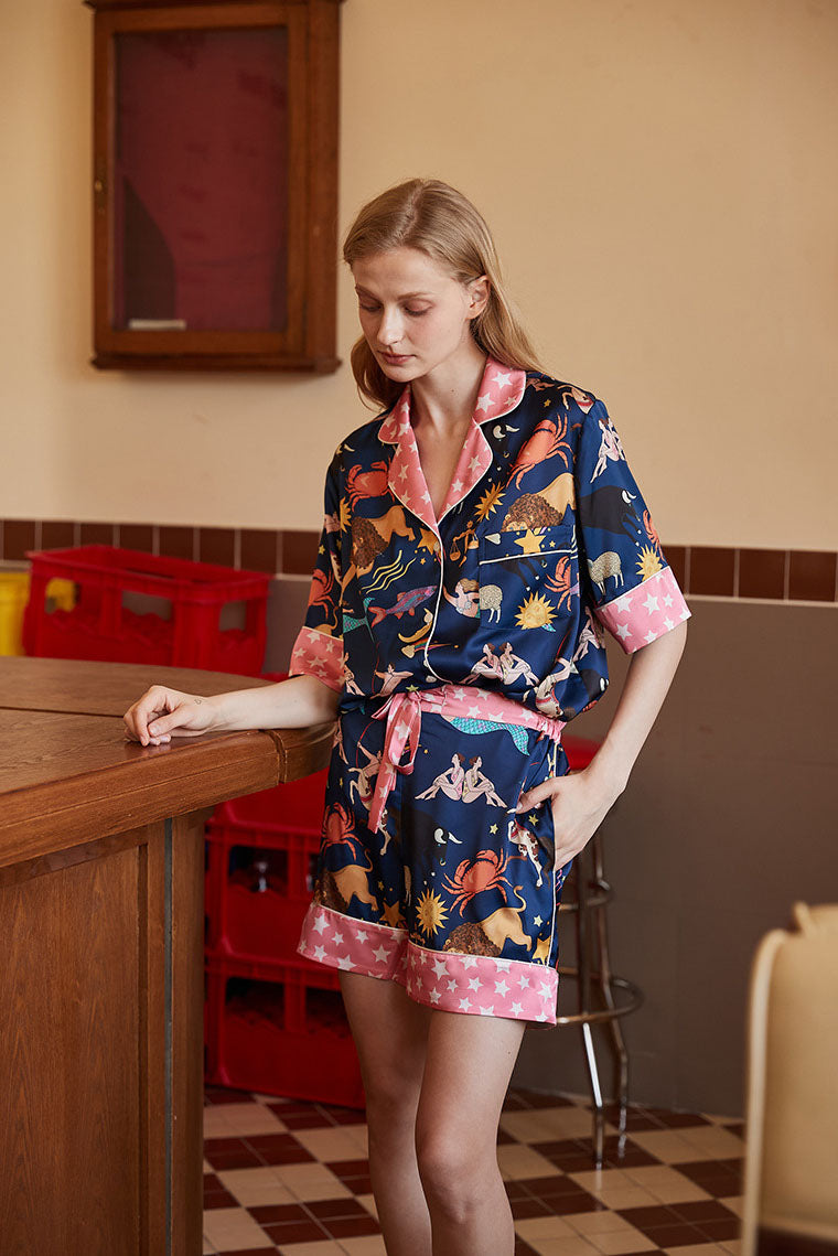 Blue Constellation Shorts Pajama Set-ROVOLE