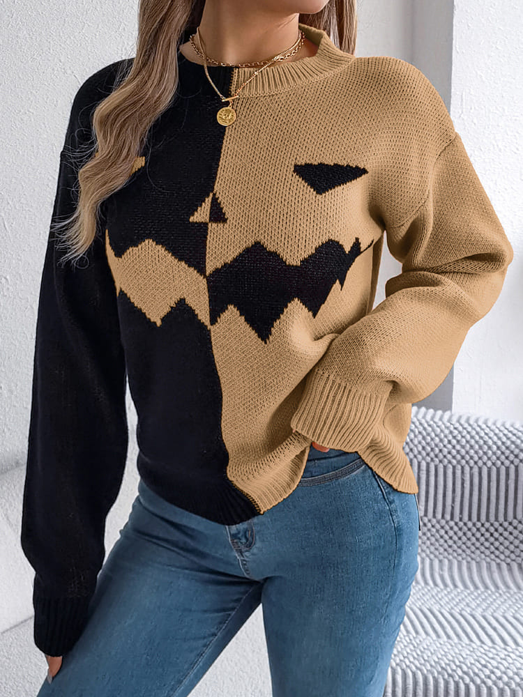 Ghost Pattern Long Sleeve Crew Neck Sweater-ROVOLE