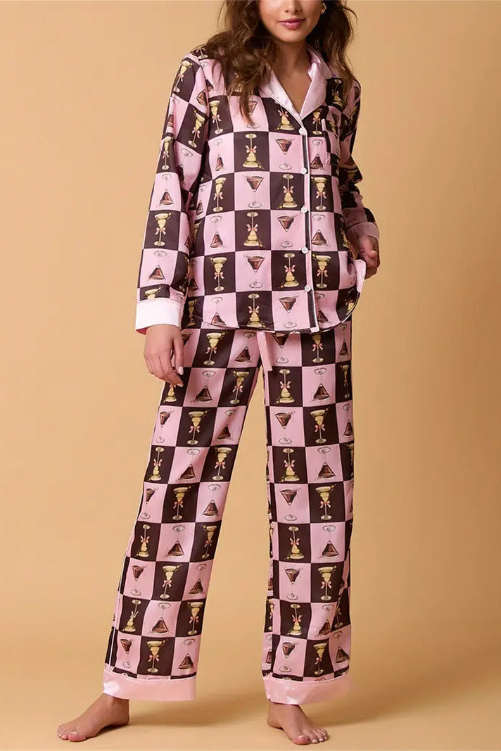 Christmas Festive Stripe Print Pajama Set-ROVOLE