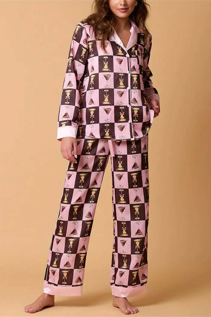 Christmas Festive Stripe Print Pajama Set-ROVOLE