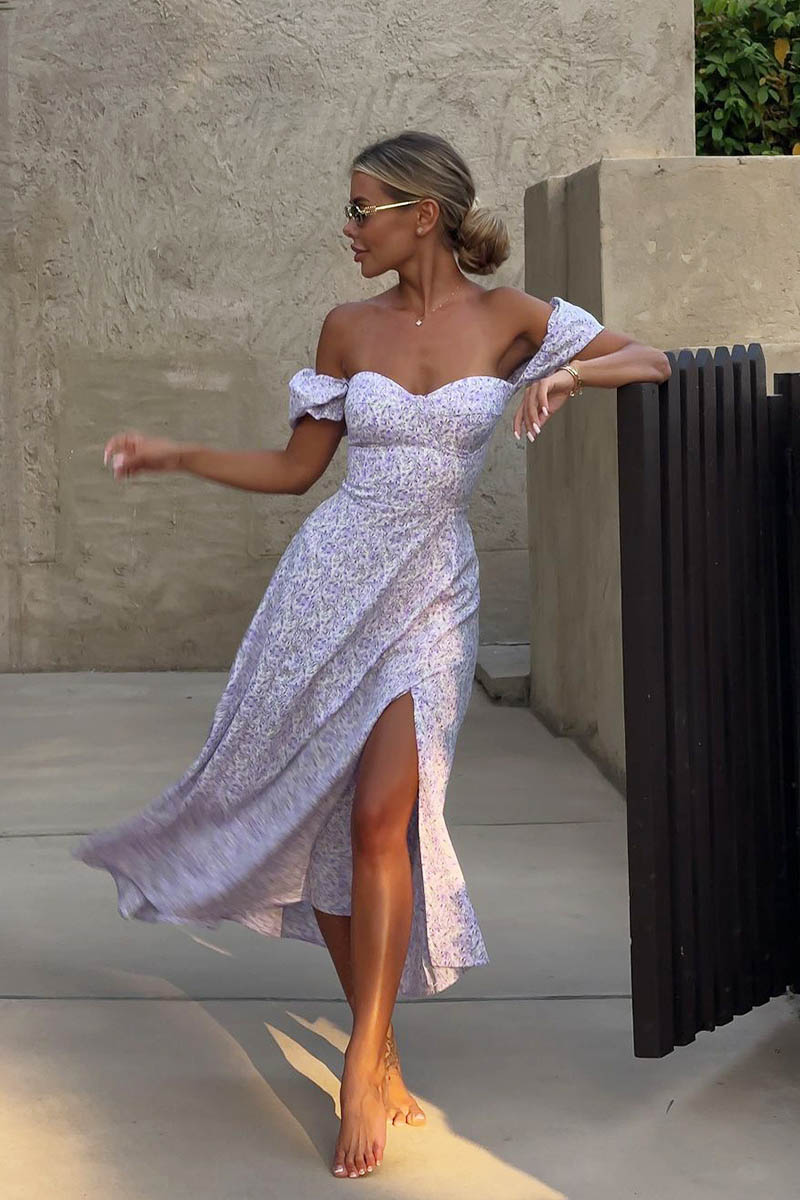 Chic U-Neck Floral Midi Dress-ROVOLE